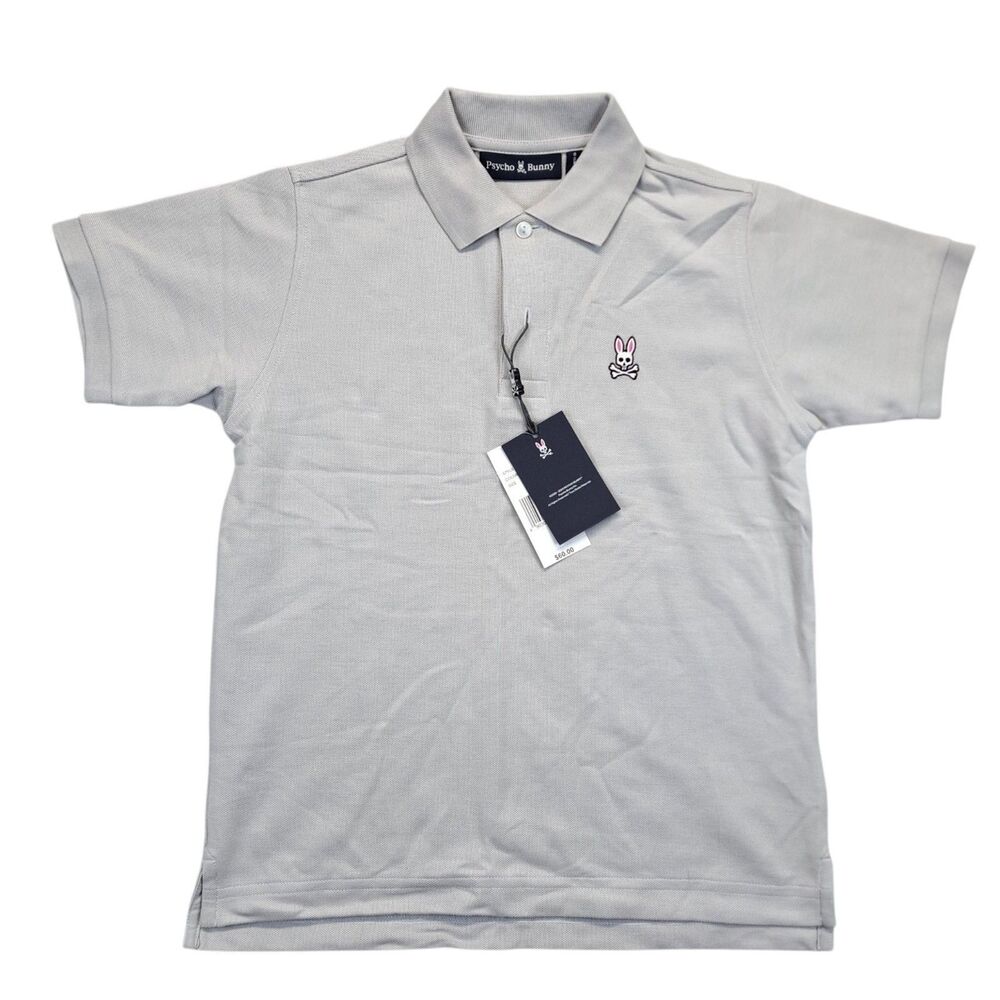 Psycho Bunny Kids Polo Shirt M 10-12 Gray Pique Embroidered Logo NWT